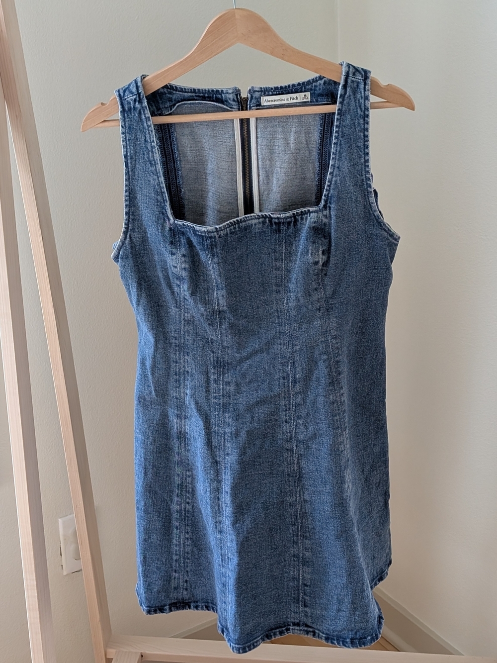 Abercrombie & Fitch Mila Squareneck Denim Mini Dress In Medium Wash - M - Picture 6 of 10